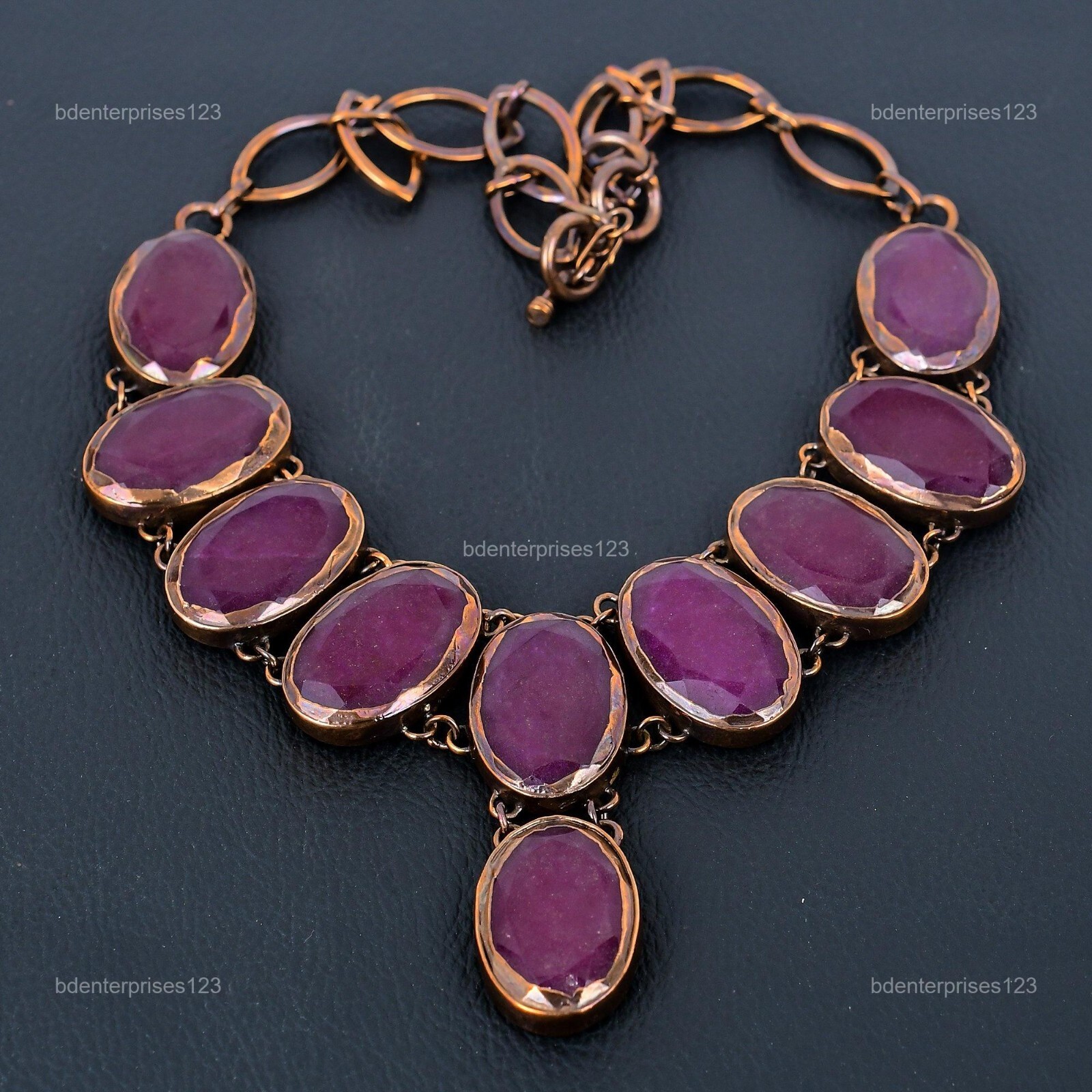 Kashmir Rubi Gemstone Electroformed Artisan Mother Chain Necklace Jewelry Copper