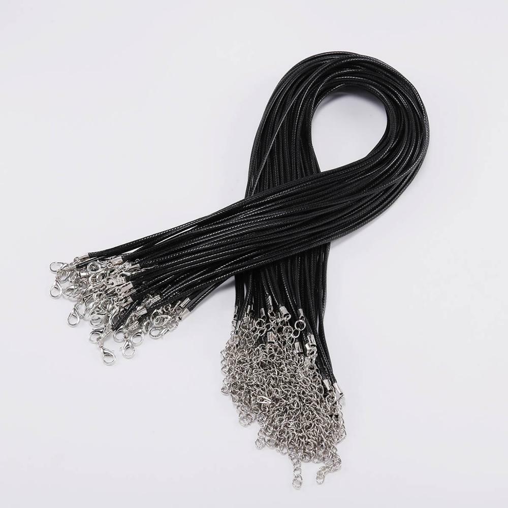 10pcs/lot 1.5mm/2mm Waxed Cotton Cord Necklace with Lobster Clasp 45cm+5cm