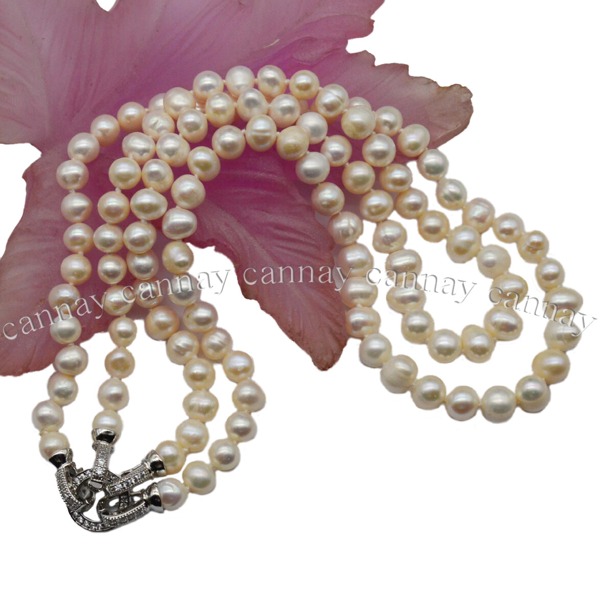2 Strands Real Natural 7-8mm White Freshwater Cultured Pearl Necklace 18-20”