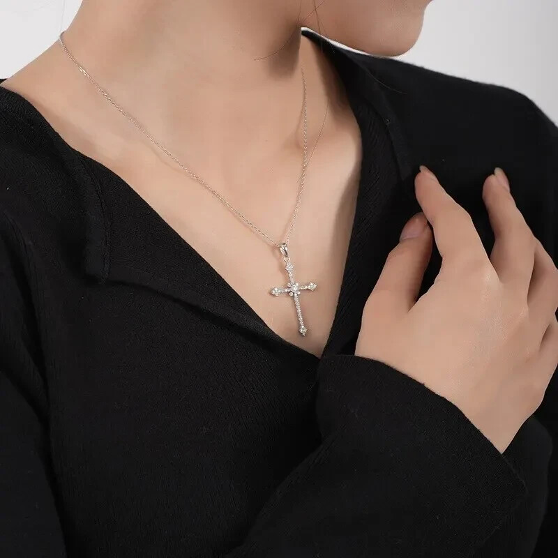 Cross elegant necklace pendant simulated diamonds size 40mm by 26mm