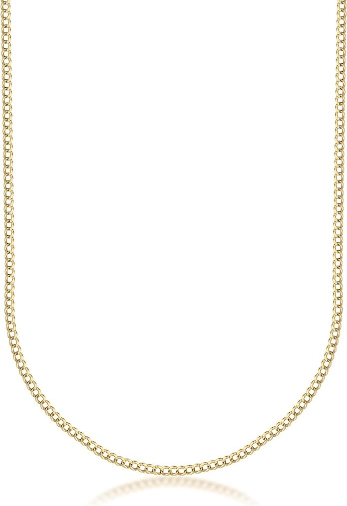Solid Gold 2.5MM Cuban Curb Link Chain Necklace For Men Women Daily Necklace 18″
