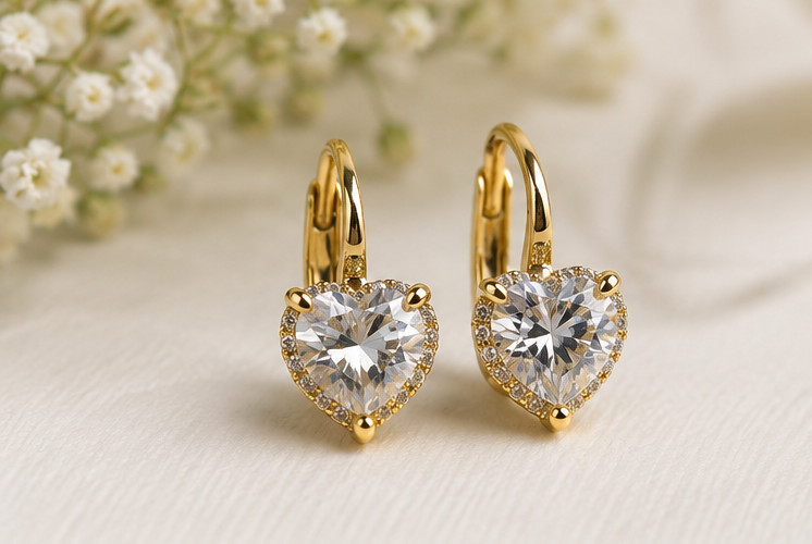 3Ct Heart Cut Simulated Diamond Huggie Hoop Earrings 14K Yellow Gold Plated