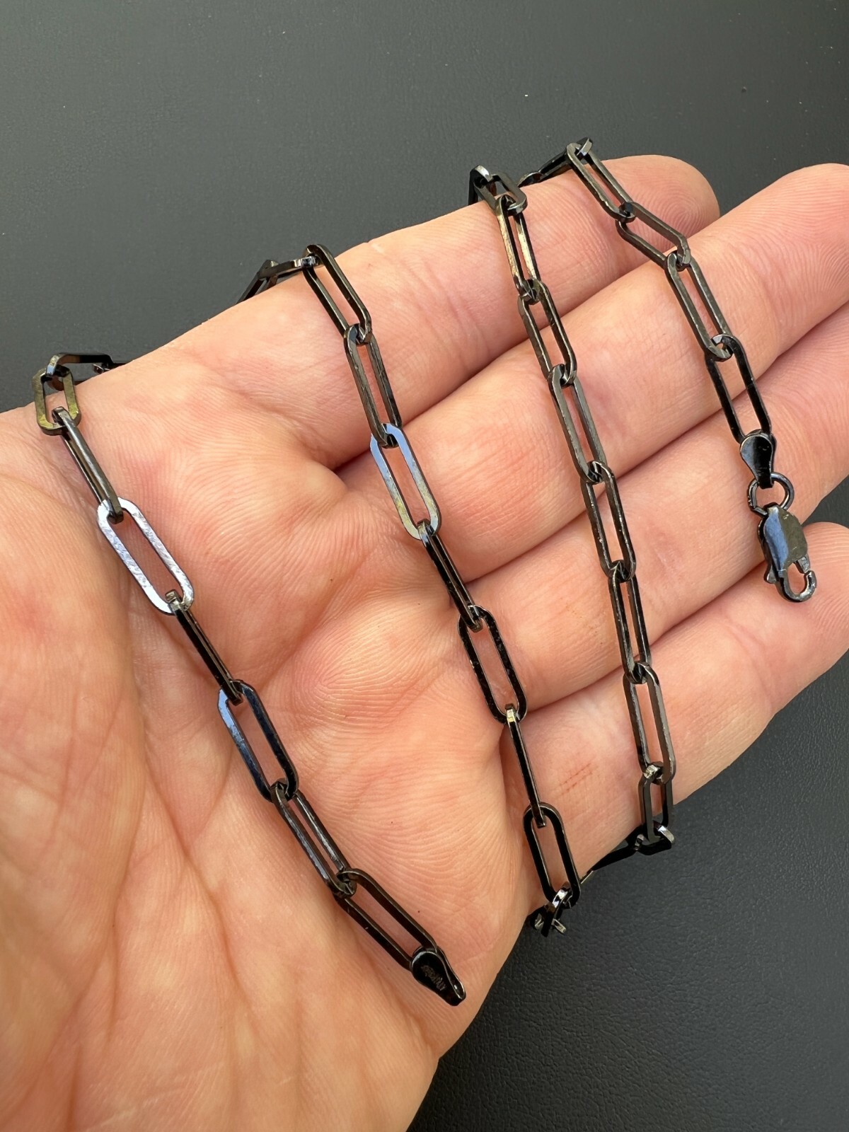 Black Rhodium Oxidized Real 925 Silver Paperclip Rolo Chain 4mm Necklace 14-24″