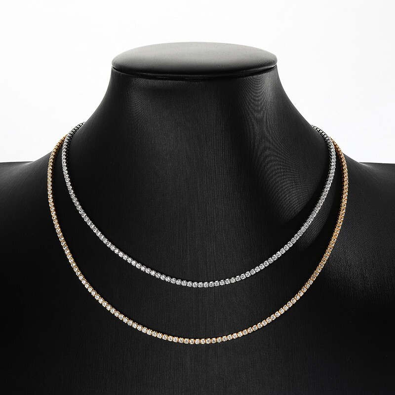 2mm Real Moissanite Tennis Chain Necklace 925 Sterling Silver Adjustable Choker