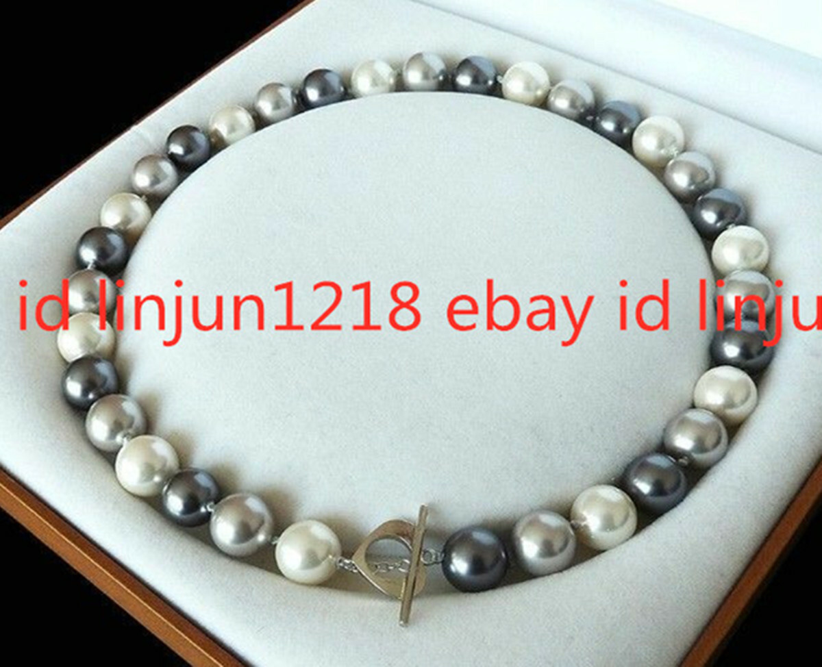 16-36inches Rare Huge 12mm Real Black White Gray South Sea Shell Pearl Necklaces