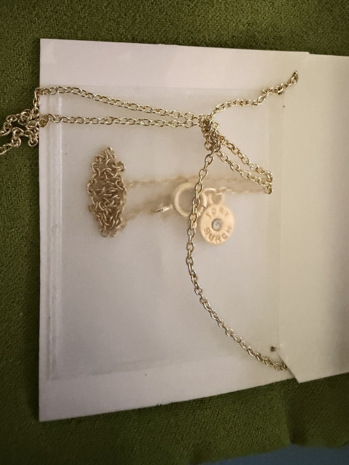 Tory Burch Crystal Logo Pendant Gold Necklace