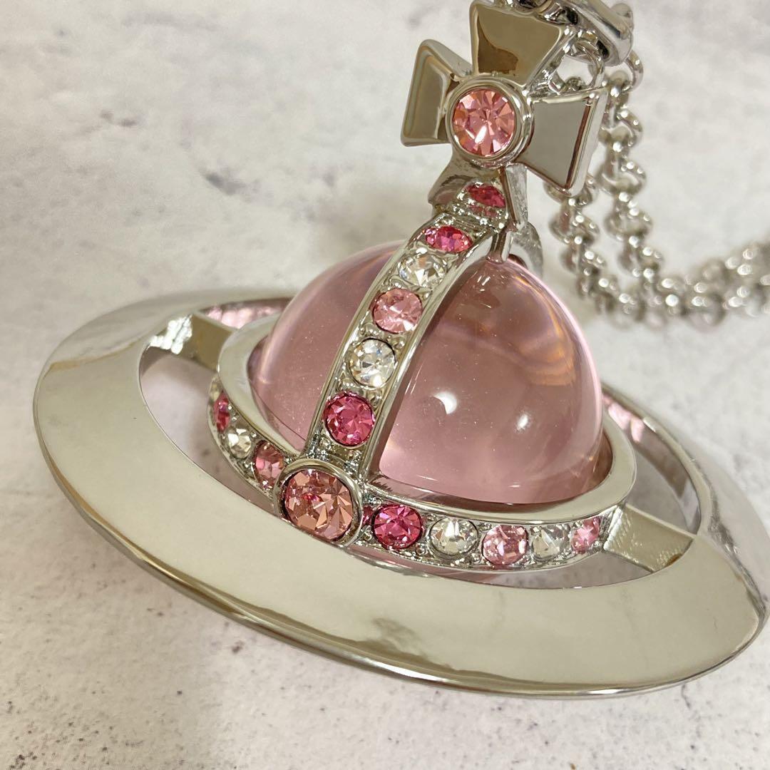 Vivienne Westwood Necklace Medium Orb Pink Silver Top 6.5 x 6cm C:80cm w/drawstr