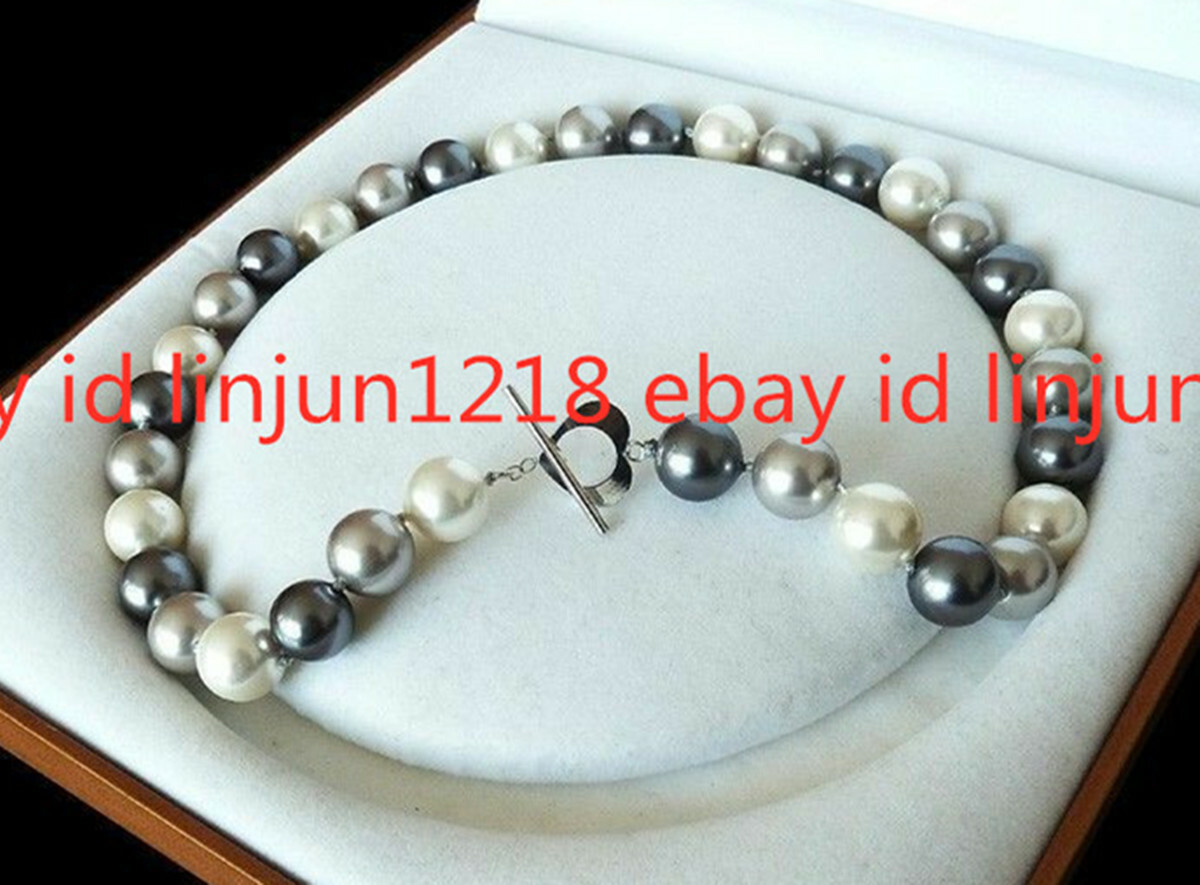 16-36inches Rare Huge 12mm Real Black White Gray South Sea Shell Pearl Necklaces