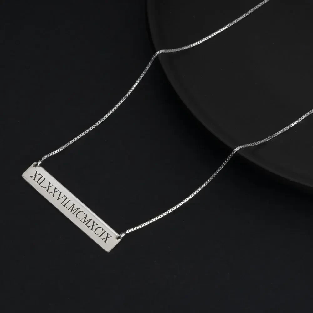 Roman Numeral Date Sterling Silver Necklace Personalized Custom Gift Handmade