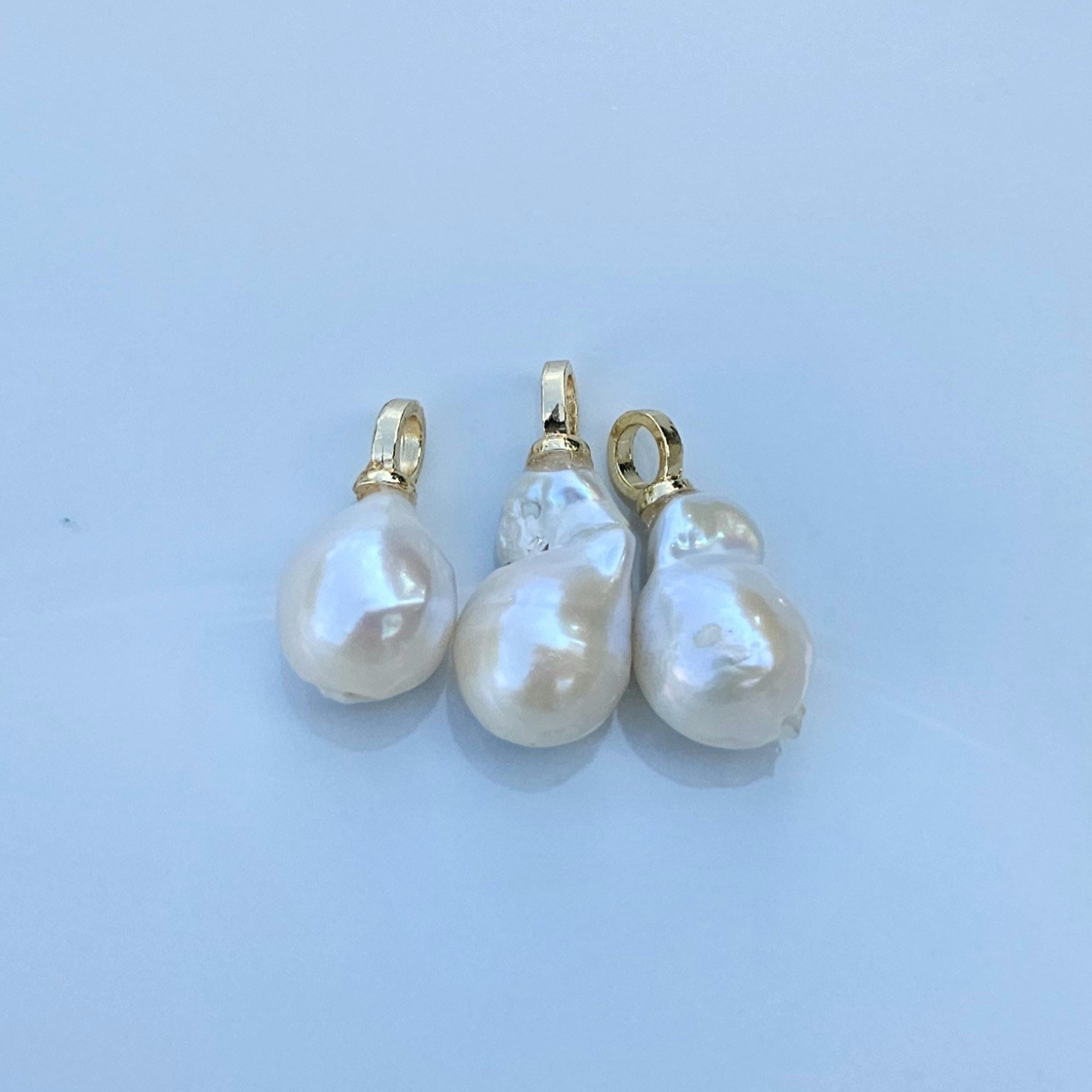 3 Pcs Small Freshwater Baroque Pearl Pendants With Gold Plated Bail