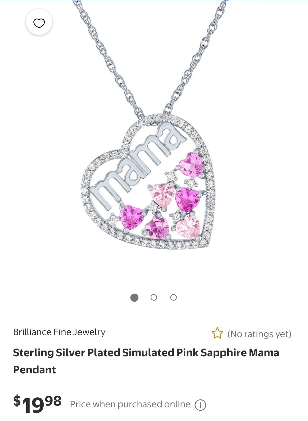Silver Plated Mama Heart Pink Pendant Necklace 18″