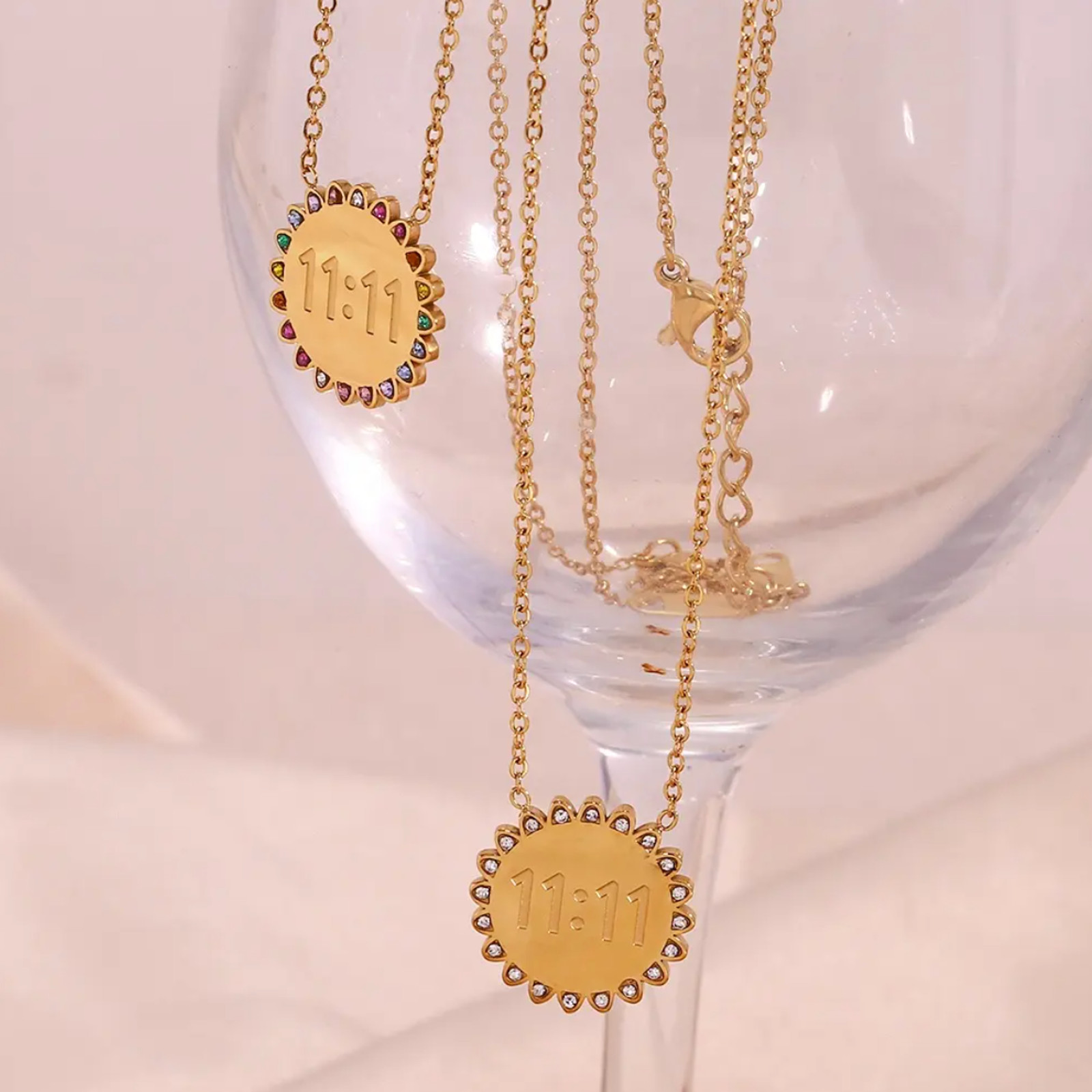 NEW Sunflower 11:11 Angel Number 18K Gold Plated Necklace Rainbow Crystals