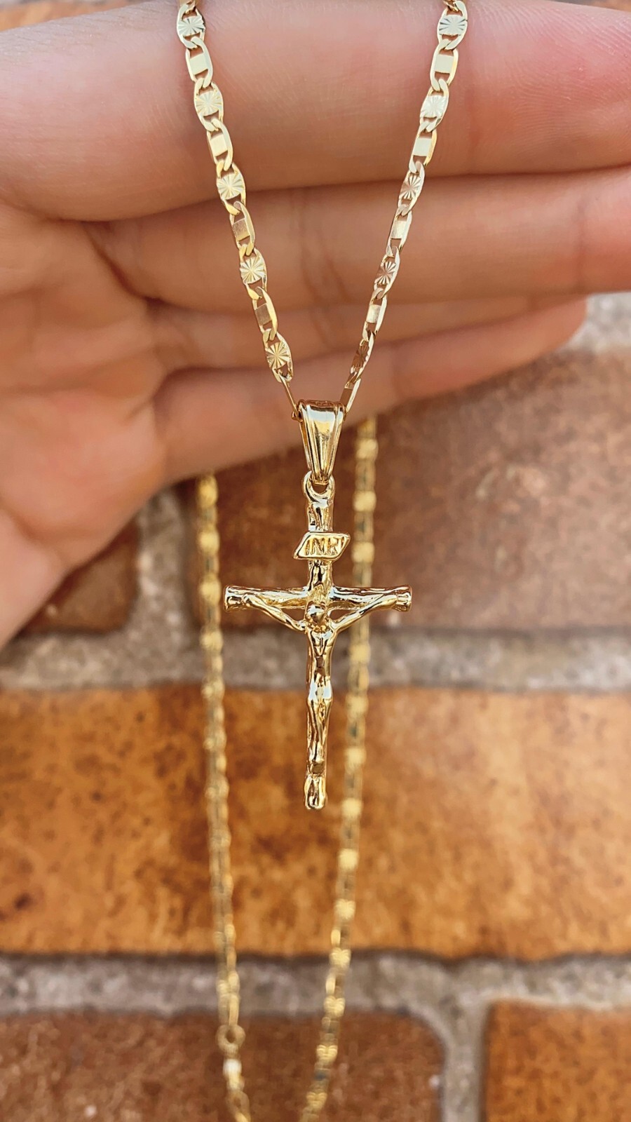 Cross Pendant Necklace 14K Gold Filled Valetino Chain Unisex Youth Womens
