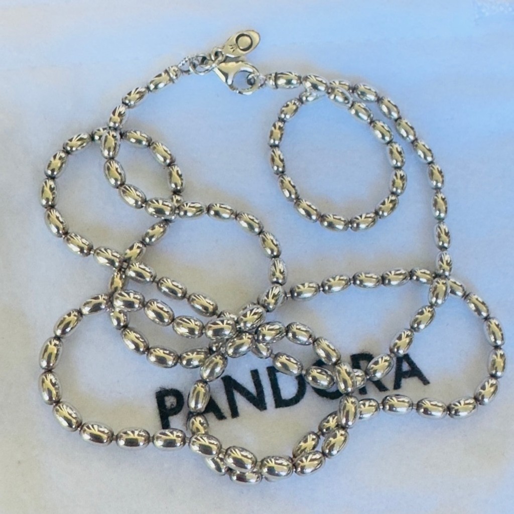 Genuine Pandora Rice Ball Beaded Chain Necklace S925 ALE 60cm