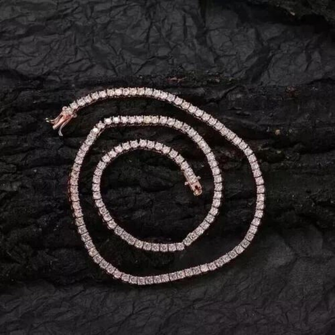 20Ct Round Lab Created Diamond Men’s Tennis Necklace 14K Rose Gold Plated 925 Si