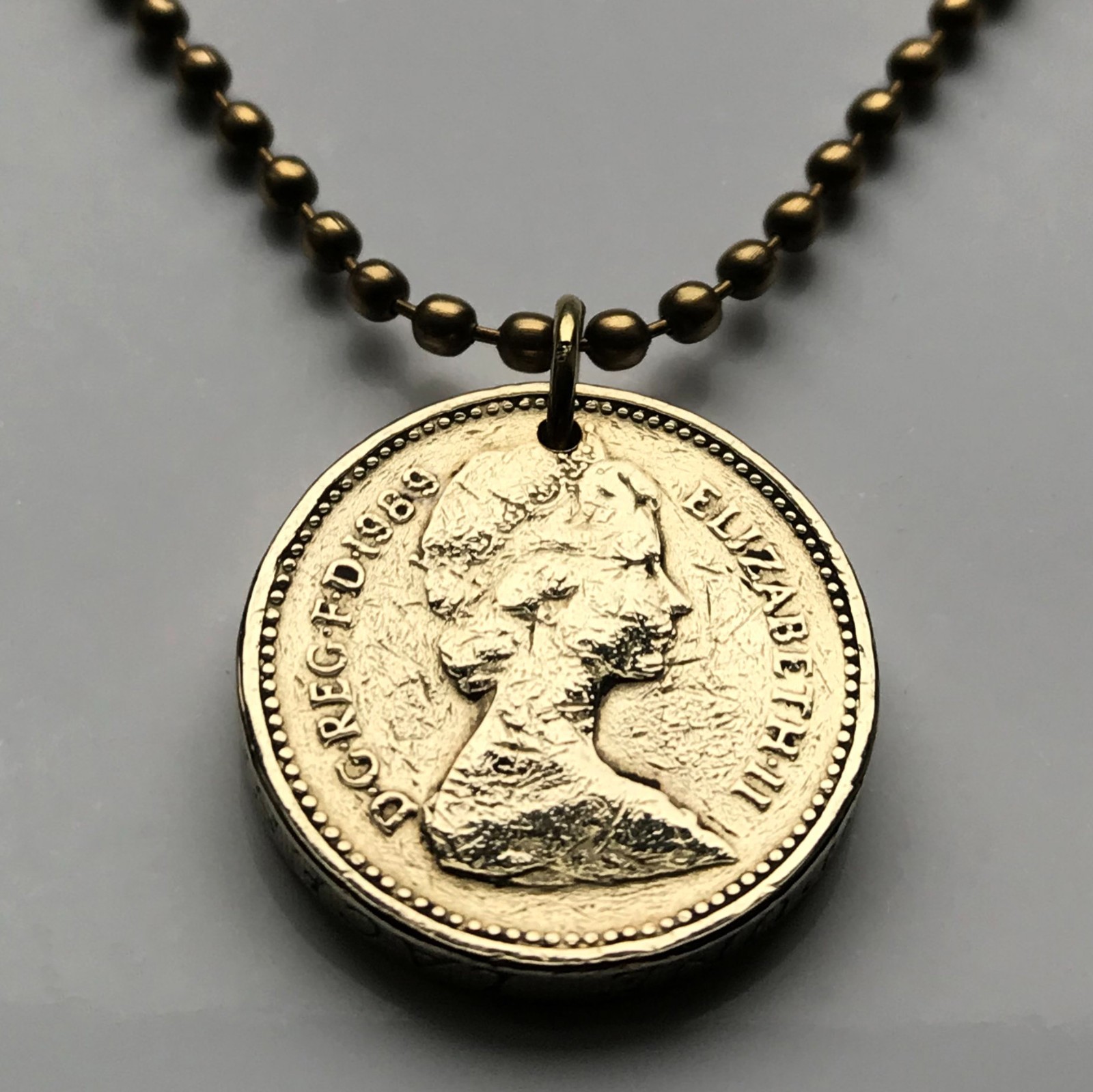 1984 Scotland UK British 1 Pound coin pendant Scottish thistle Edinburgh n002395