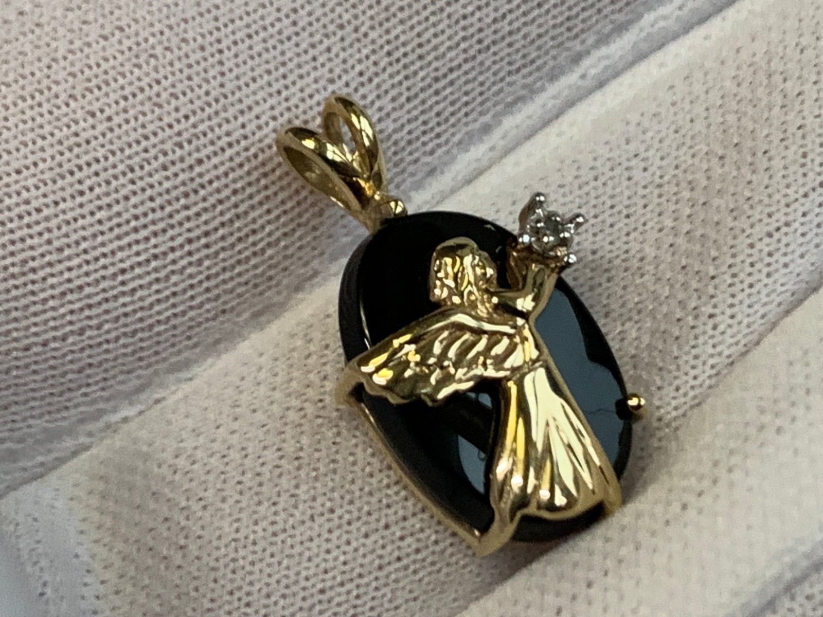 10K Yellow Gold Angel Pendant 1.67g Fine Jewelry Onyx Look Charm *READ*