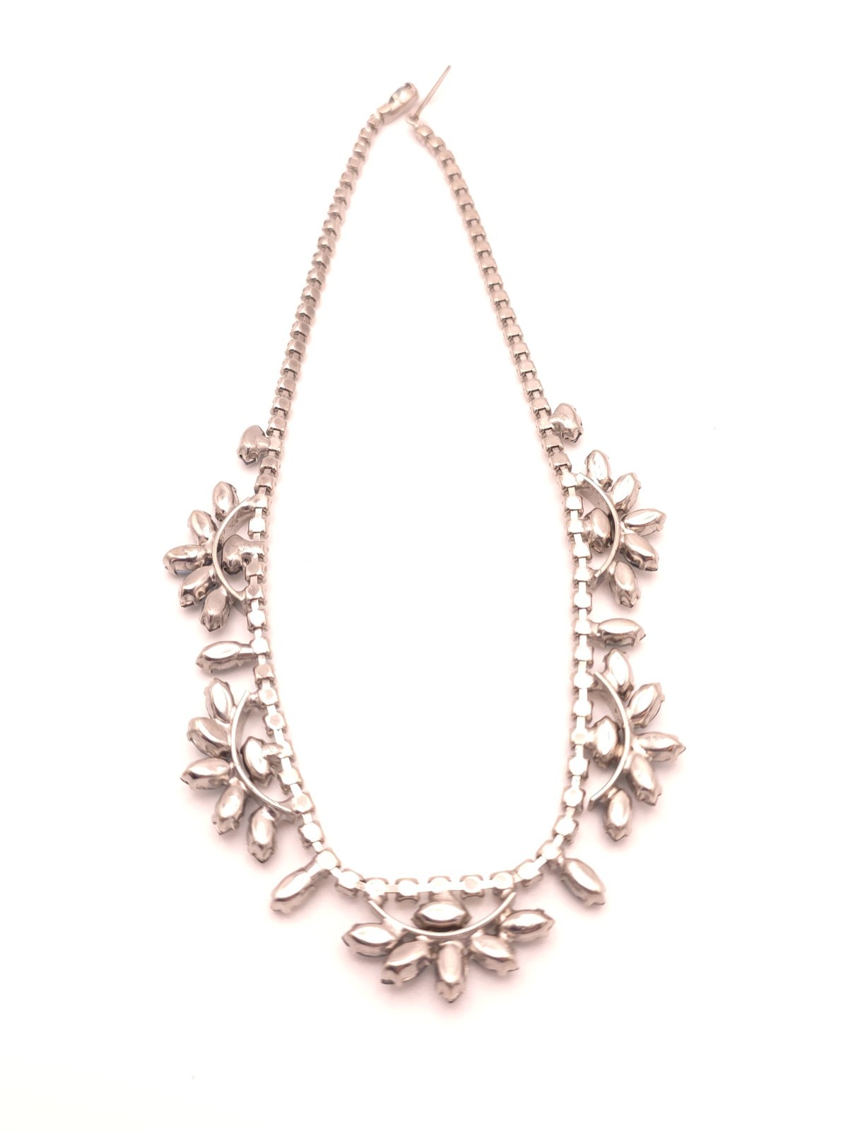 Silver Tone Blue Marquise Crystal Rhinestone Statement Collar Necklace Hook