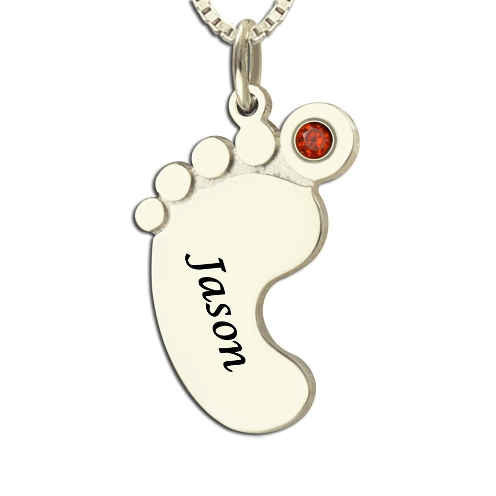Engraving Name Birthstone Baby Feet Pendant Personalized Necklace for Mother
