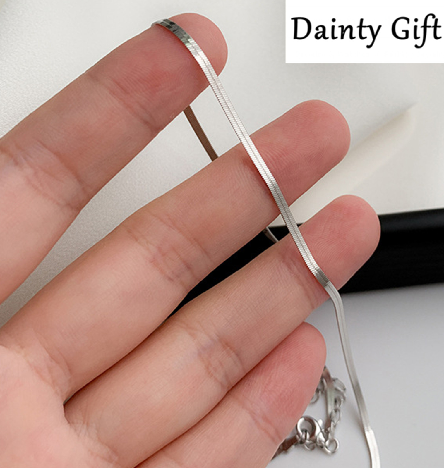 Women Girl 925 Sterling Silver Flat 3mm Herringbone Chain Choker Necklace 14-16″