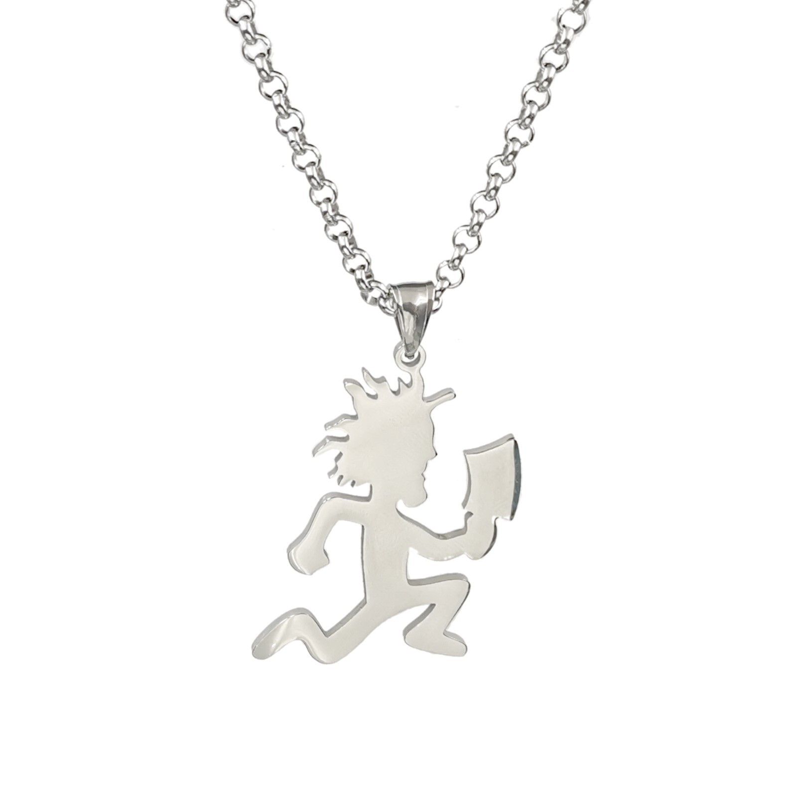 Large Hatchetman Charm Juggalo Necklace Stainless Steel Rolo Chain 4mm 18-32inch
