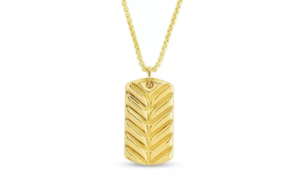 14K Yellow Gold Plated Diamond-Cut Dog Tag Pendant Necklace