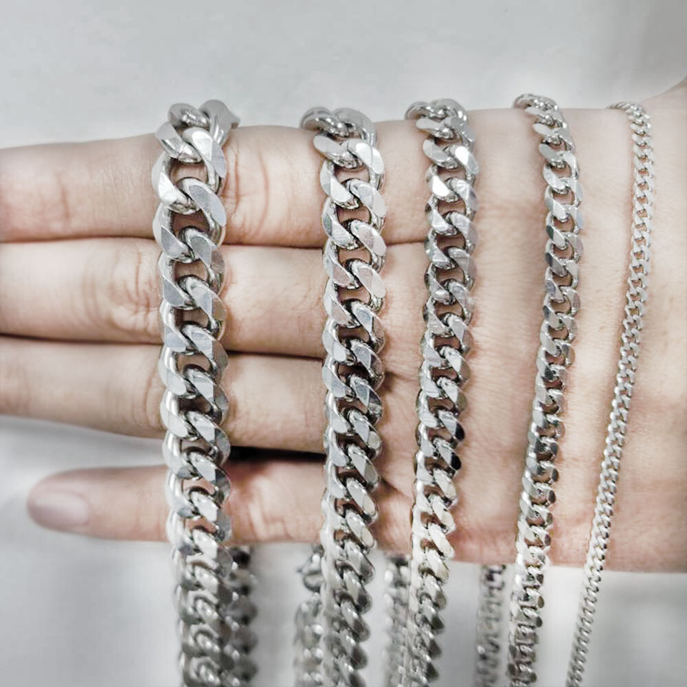 16-30″ Stainless Steel Silver Chain Cuban Curb Necklace 3/5/7/9/11mm Womens Mens
