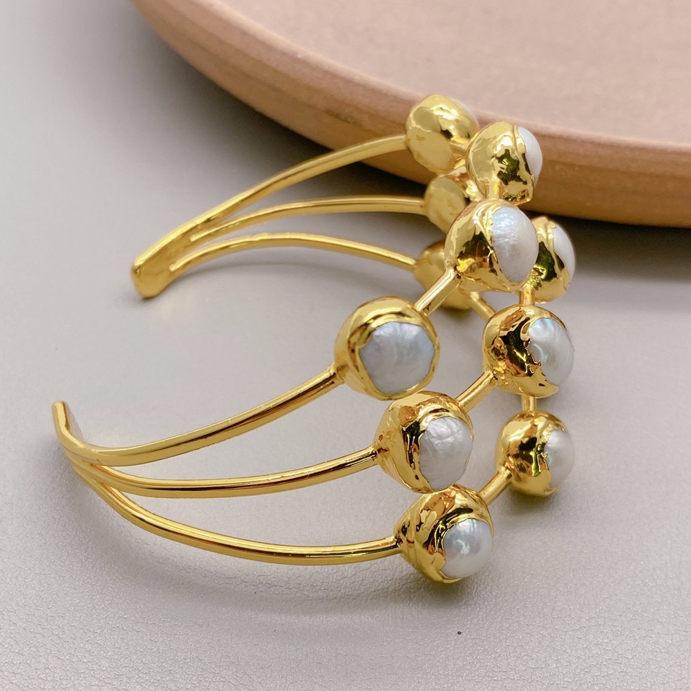 Muli Rows White Freshwater Pearl Bangle Bracelet Female Jewelry