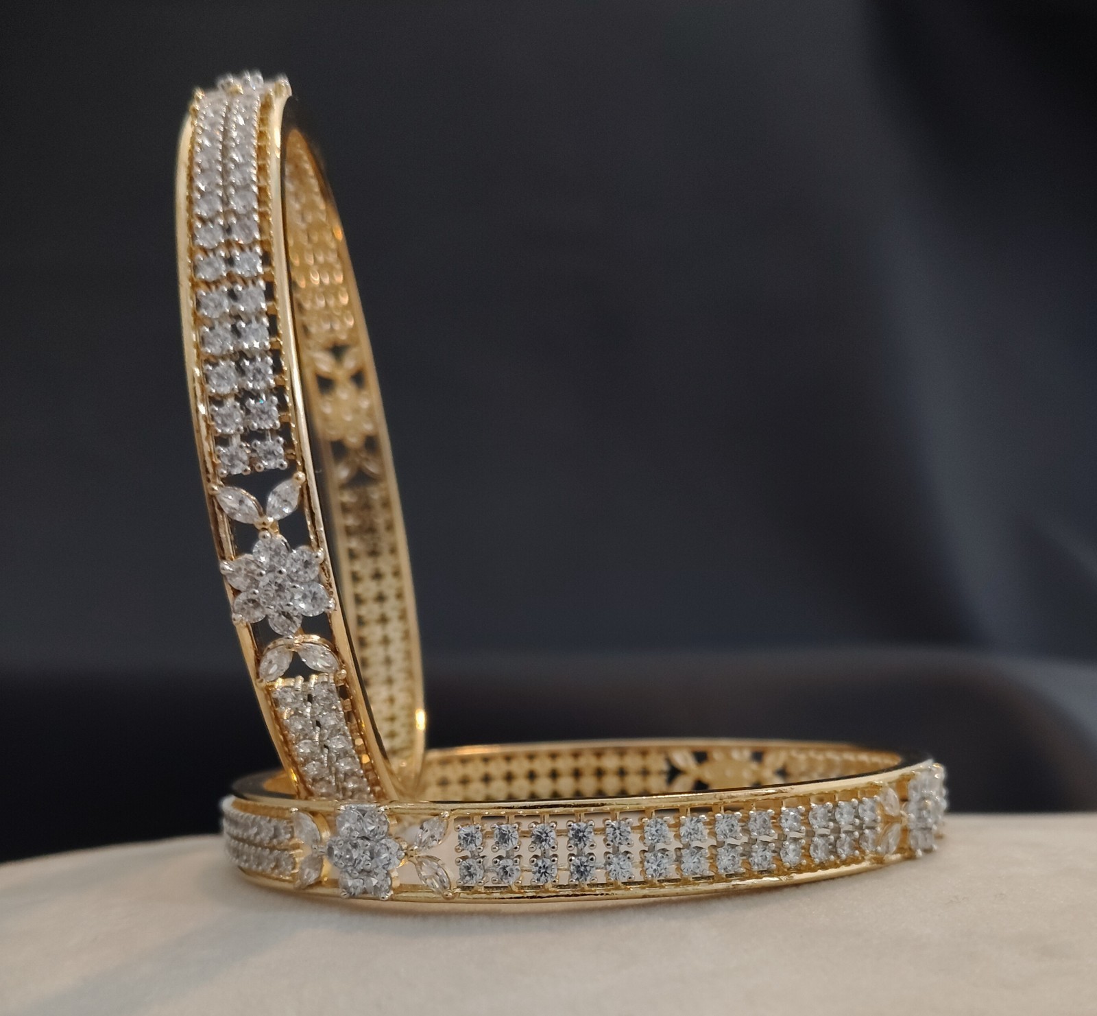 Anjum Elegant Floral Diamond Style Openable Bangles Roz Jewellers.
