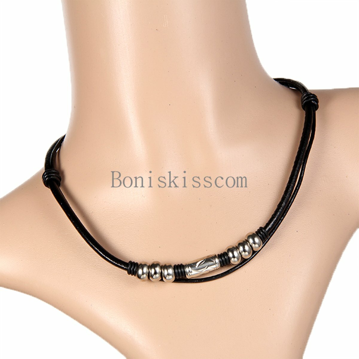 Punk Charm Bead Vintage Retro Black Leather Cord Choker Necklace For Men Women