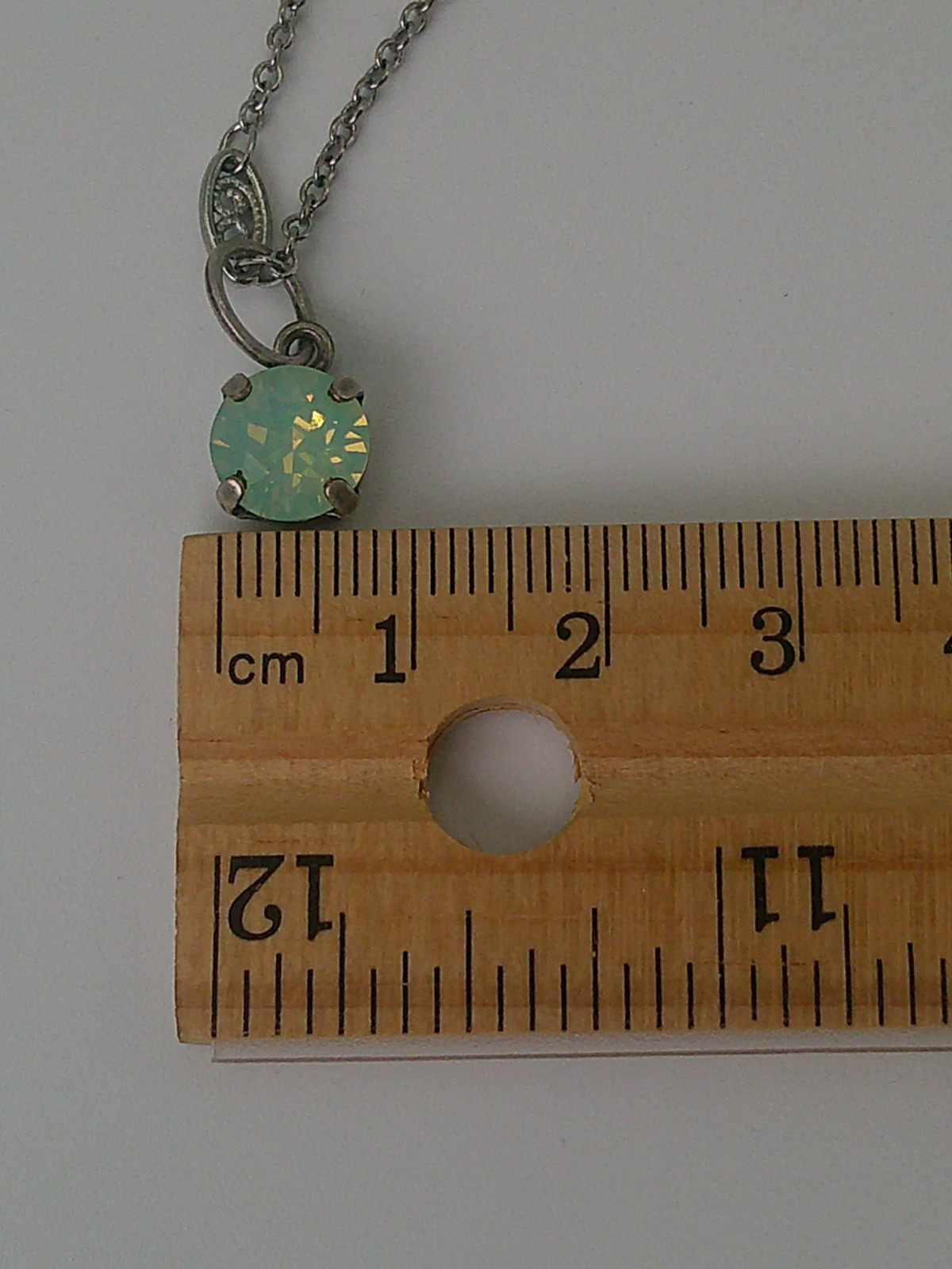 Mariana Rhodium Plated & Mint Green Stone 15mm Pendant Necklace 17-21″ Adjust.