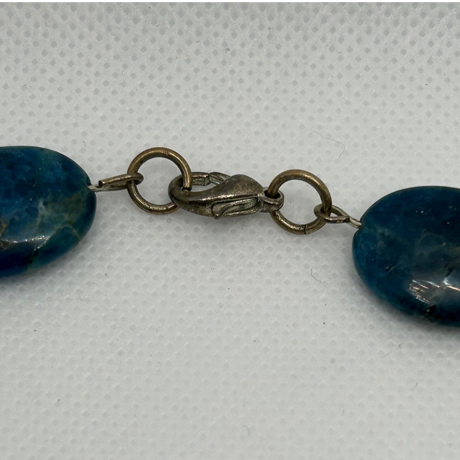Blue Apatite Oval Stone Necklace Natural Gemstone Beaded 18 in