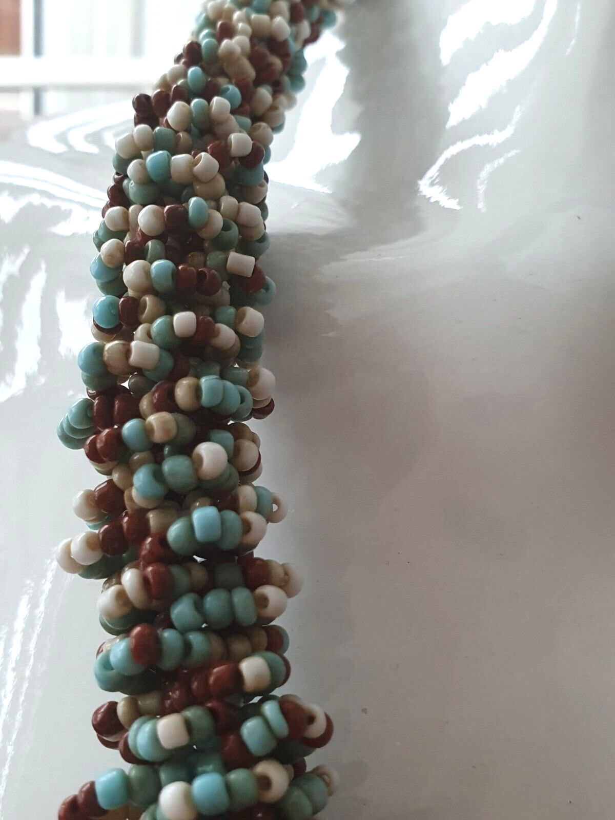 Blue White Brown Twisted Seed Bead None Metal Tribal Ethnic Adjustable Necklace