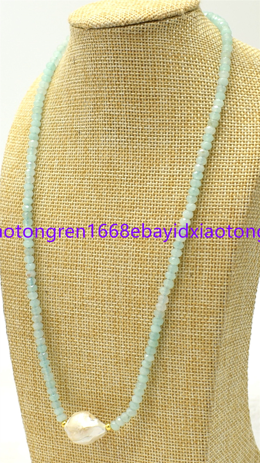 2x4mm Light Blue Aquamarine Rondelle & White Baroque Pearl Necklace 18-30 Inch