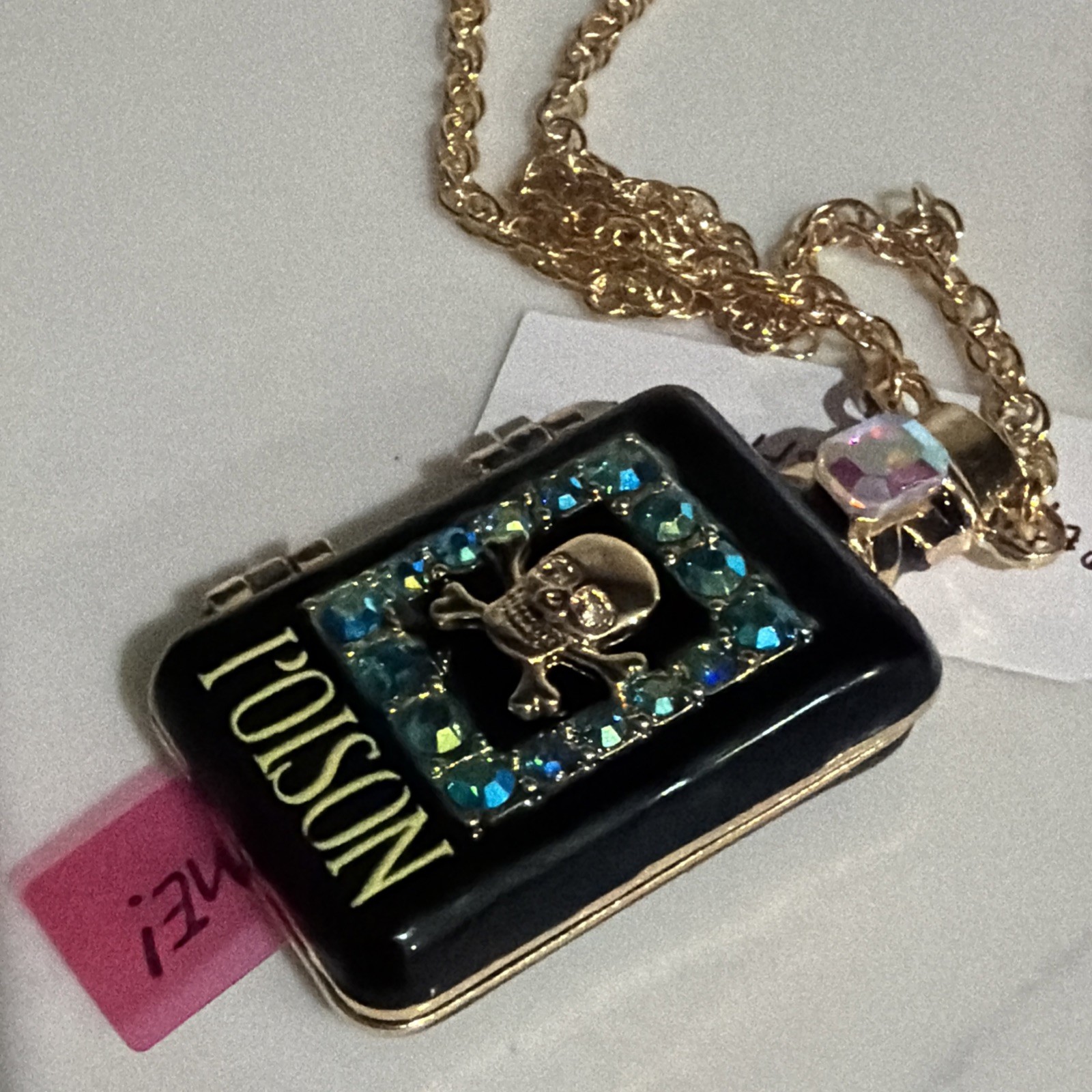 Betsey Johnson Long Pendant Poison Bottle Necklace Locket Snake NWT