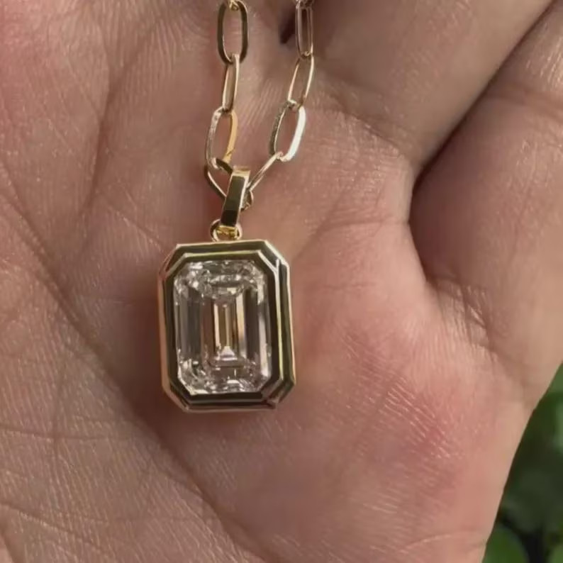 3 Ct Lab Grown Diamond Emerald Cut 925 Sterling Silver Pendant Gift For Her