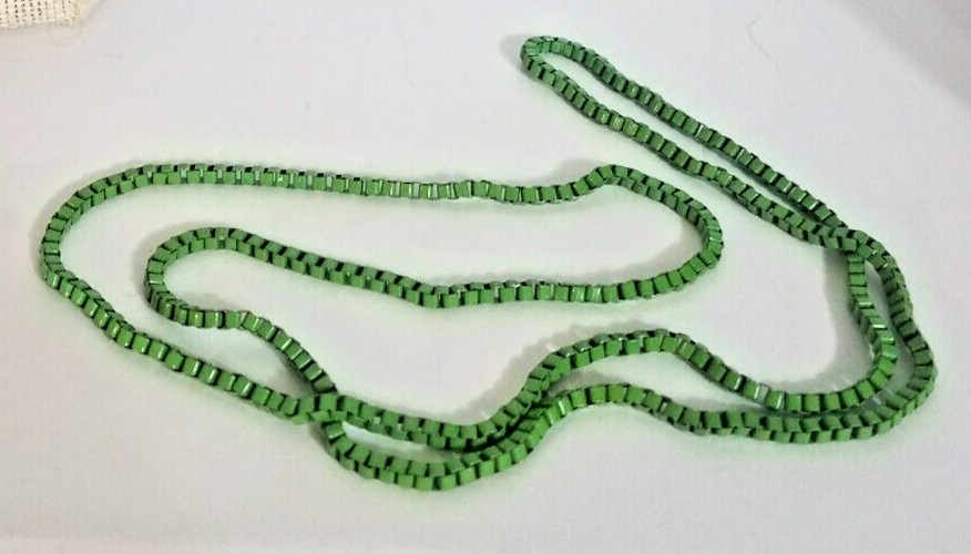 Vintage Venetian Green Stainless Steel Box Chain Necklace Costume Fashion
