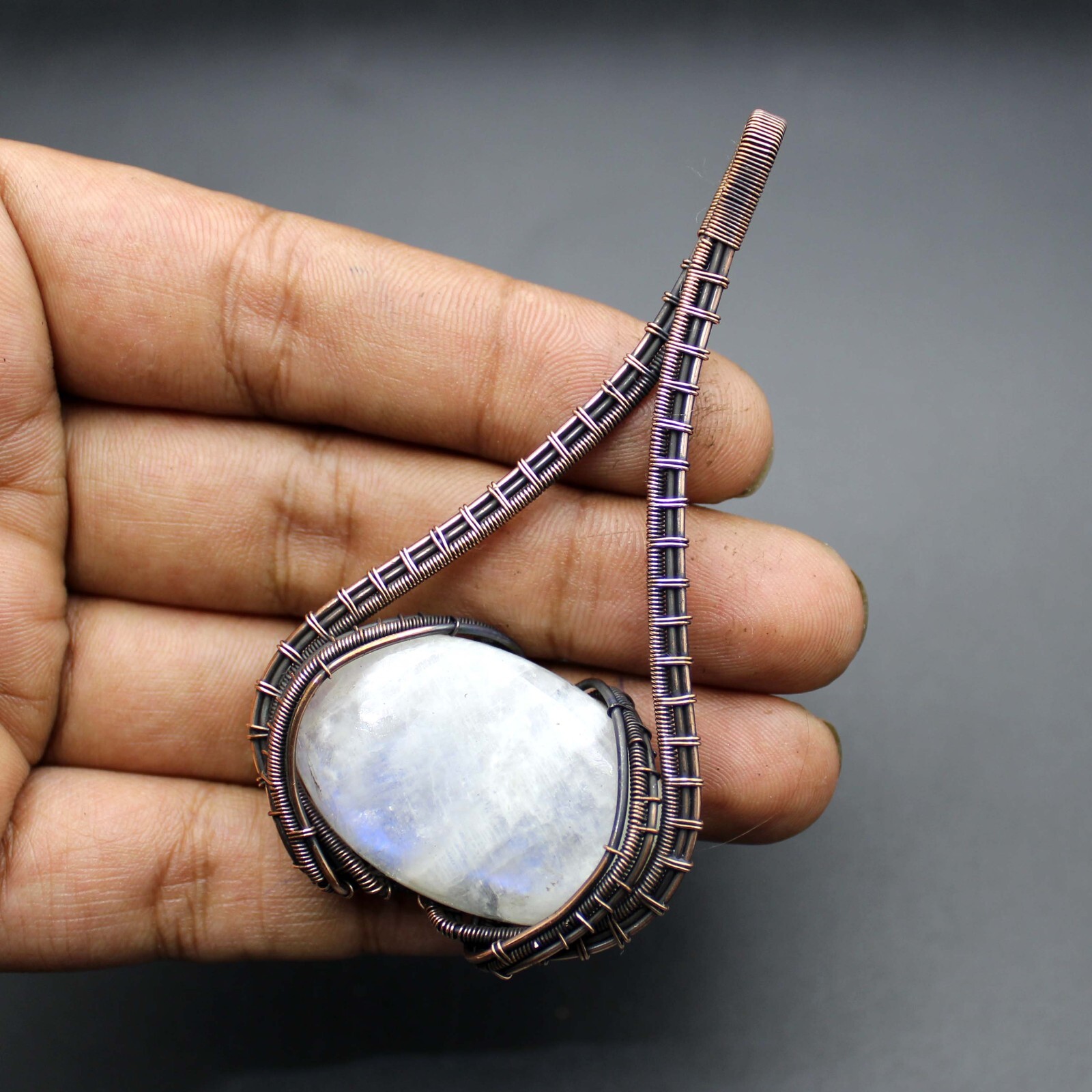 Womens Day Gift Moonstone Wire Wrapped Pendant Gemstone Copper Wire Jewelry