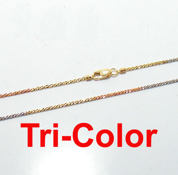 Sparkle Glitter Chain Necklace 14K TriColor Gold Platinum 925 Silver ALL SIZES