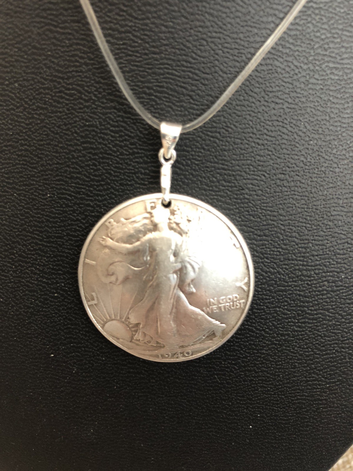 ANTIQUE COIN 90% SILVER WALKING LIBERTY HALF DOLLAR PENDANT