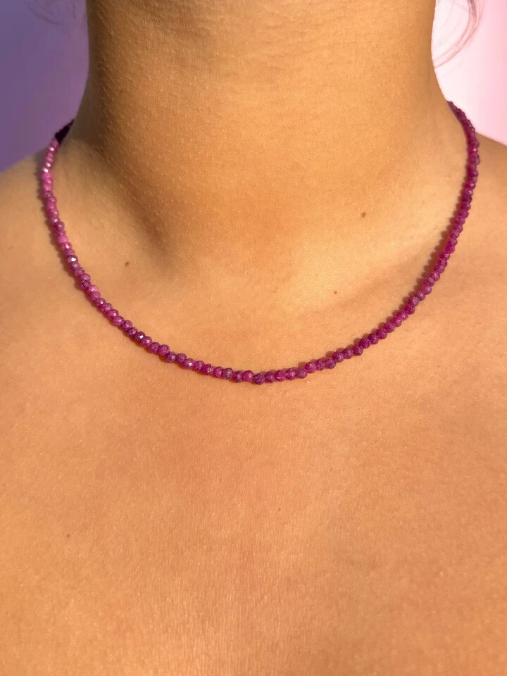 Natural Ruby Choker Necklace Faceted Beads Healing Reiki Energy Jewelry Women