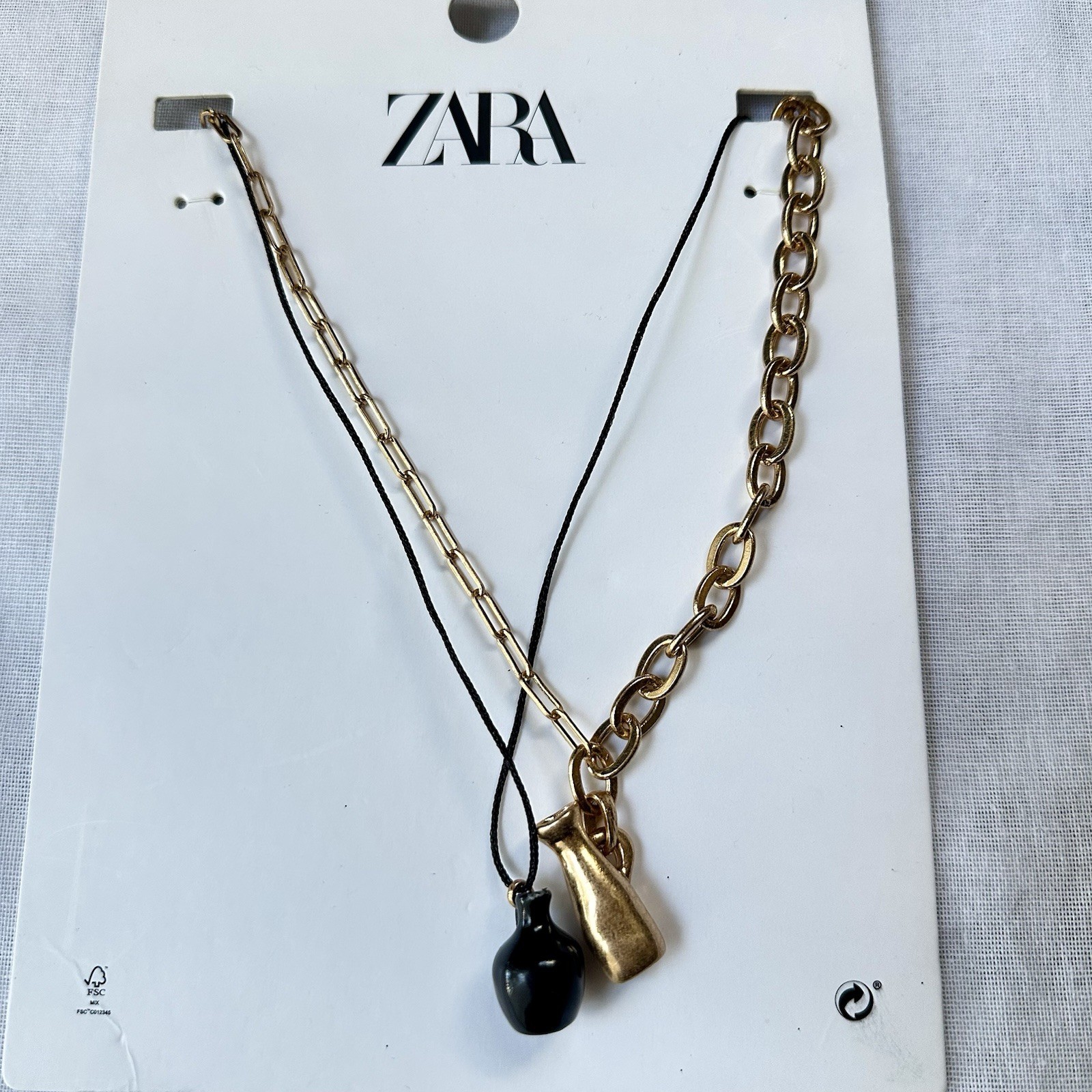New Zara Pack of Two Vase Necklaces 1856/242 Gold Black