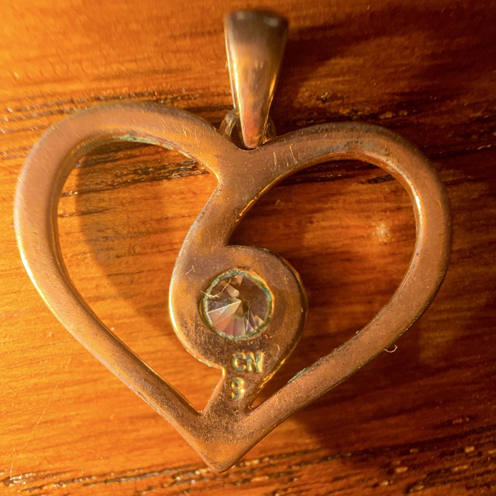 Silver Heart Charm Pendant Bezel Set Round Colorless Cubic Zirconia Signed