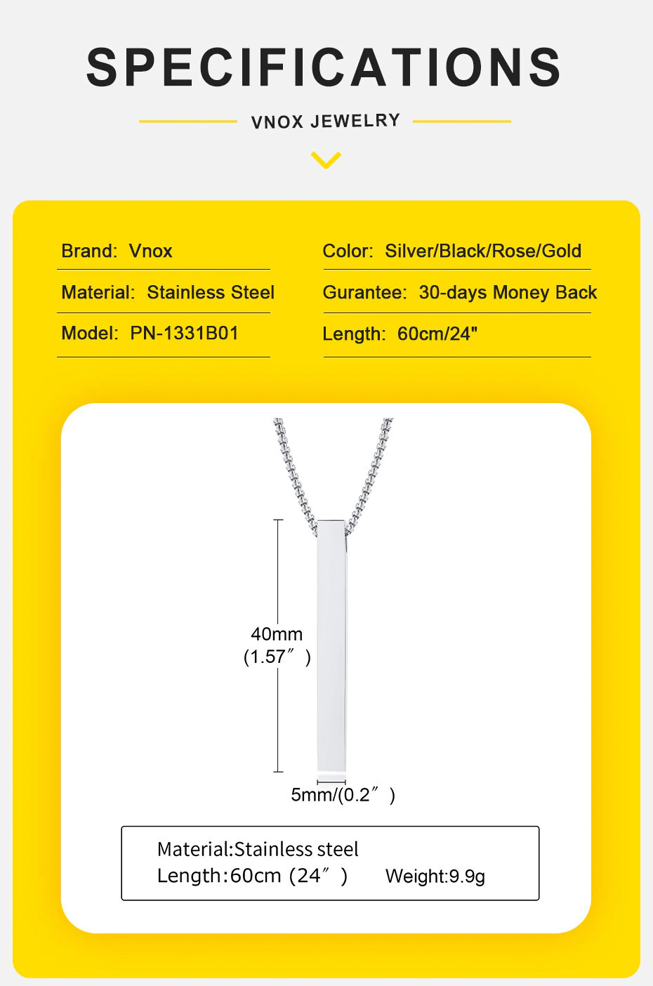 Men’s Fashion Jewelry Silver Layered Geometric Bar Pendant Necklace 1-334