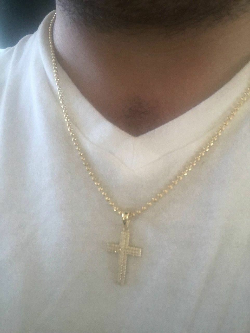 Sterling Silver 925 *14k Gold Plated* Men’s Small Cross Pendant CZ
