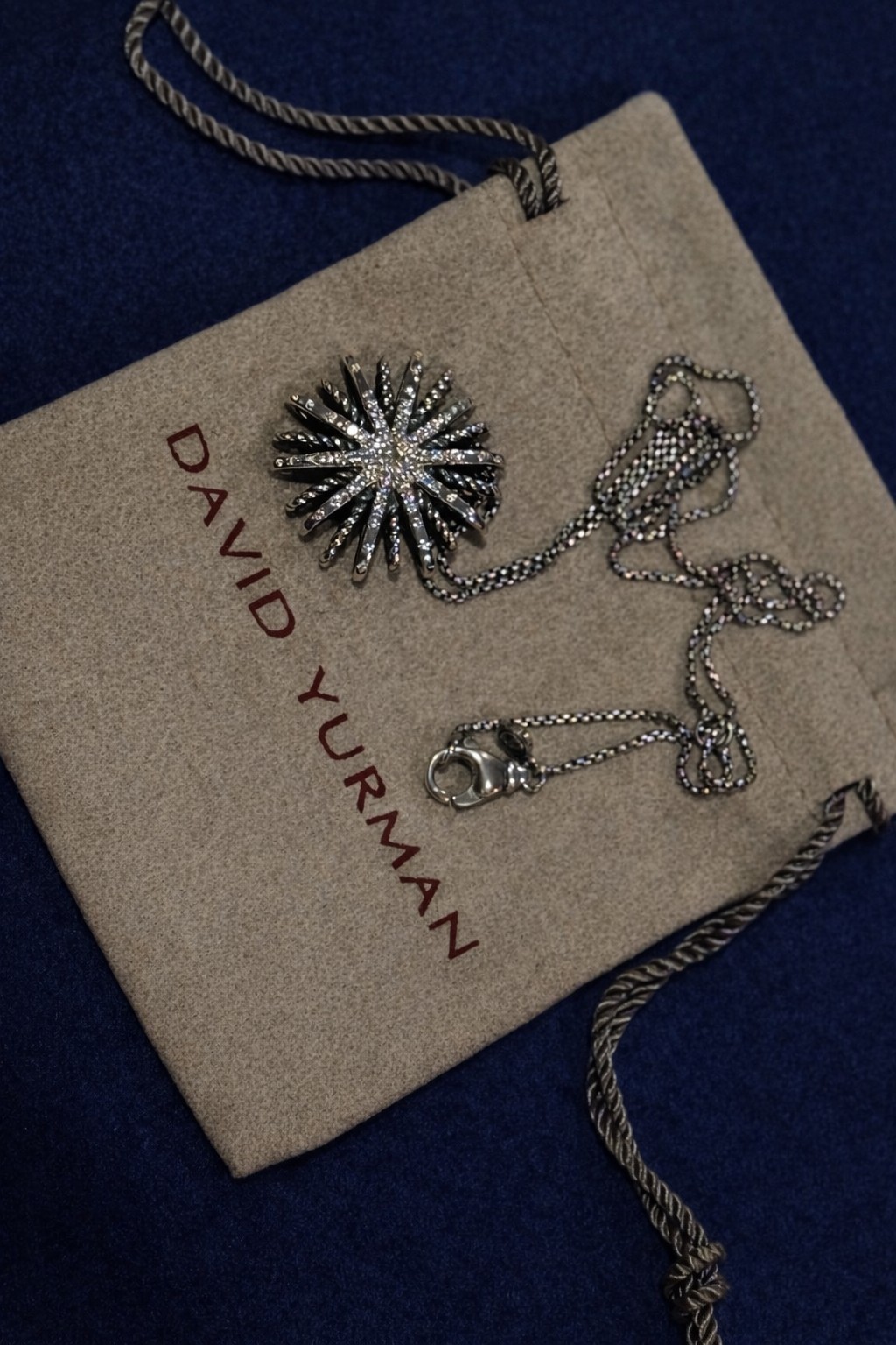 David Yurman 925 Sterling Silver 26mm Starburst Pavé Diamond Cable Necklace 20″