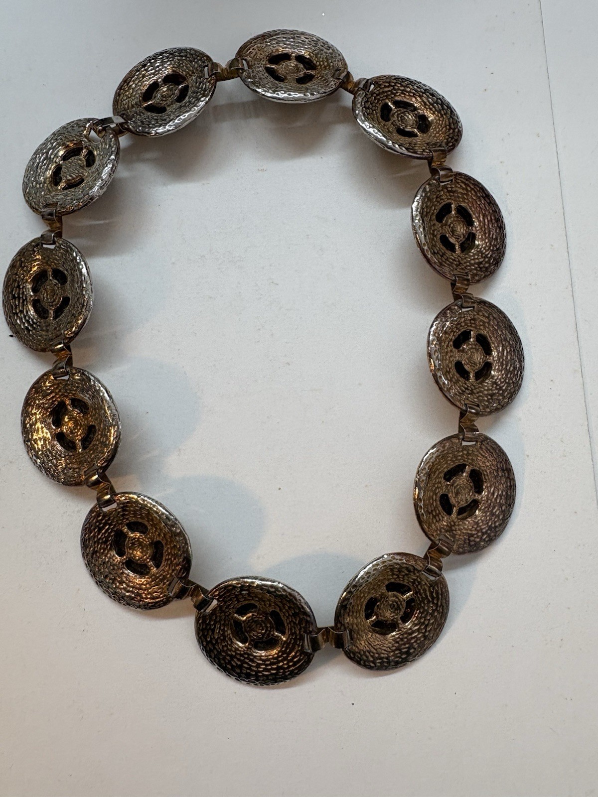 Vintage Chocker Necklace Large Modernist Hammered Disks W Black Cabochons 80’s
