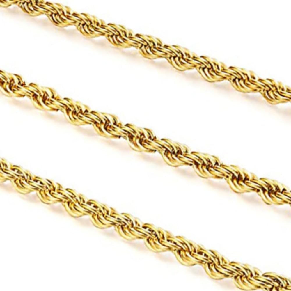 14K Yellow Solid Gold 1.5mm、2mm、3.2mm and 4.2mm Twisted Rope Chain Necklace, …