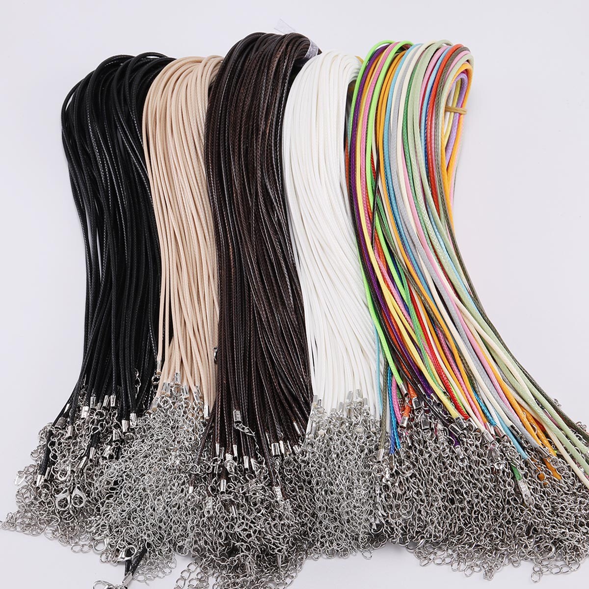 10pcs/lot 1.5mm/2mm Waxed Cotton Cord Necklace with Lobster Clasp 45cm+5cm