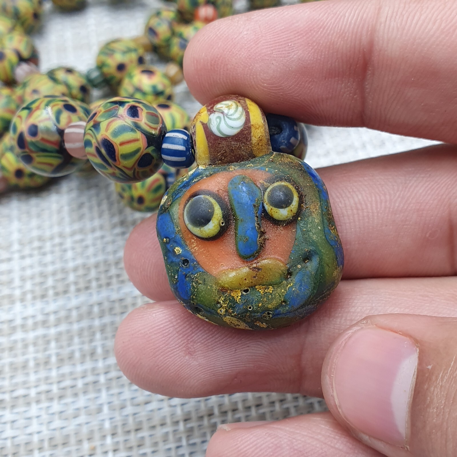 Stunning Vintage Venetian Style Eyes Glass With Old Face Glass Pendant Necklace